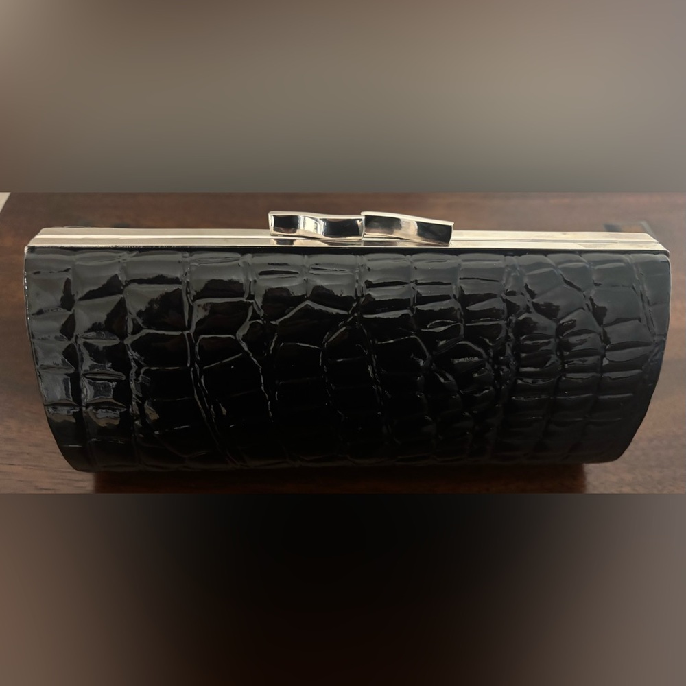 La Regale Black Crocodile-Embossed Clutch